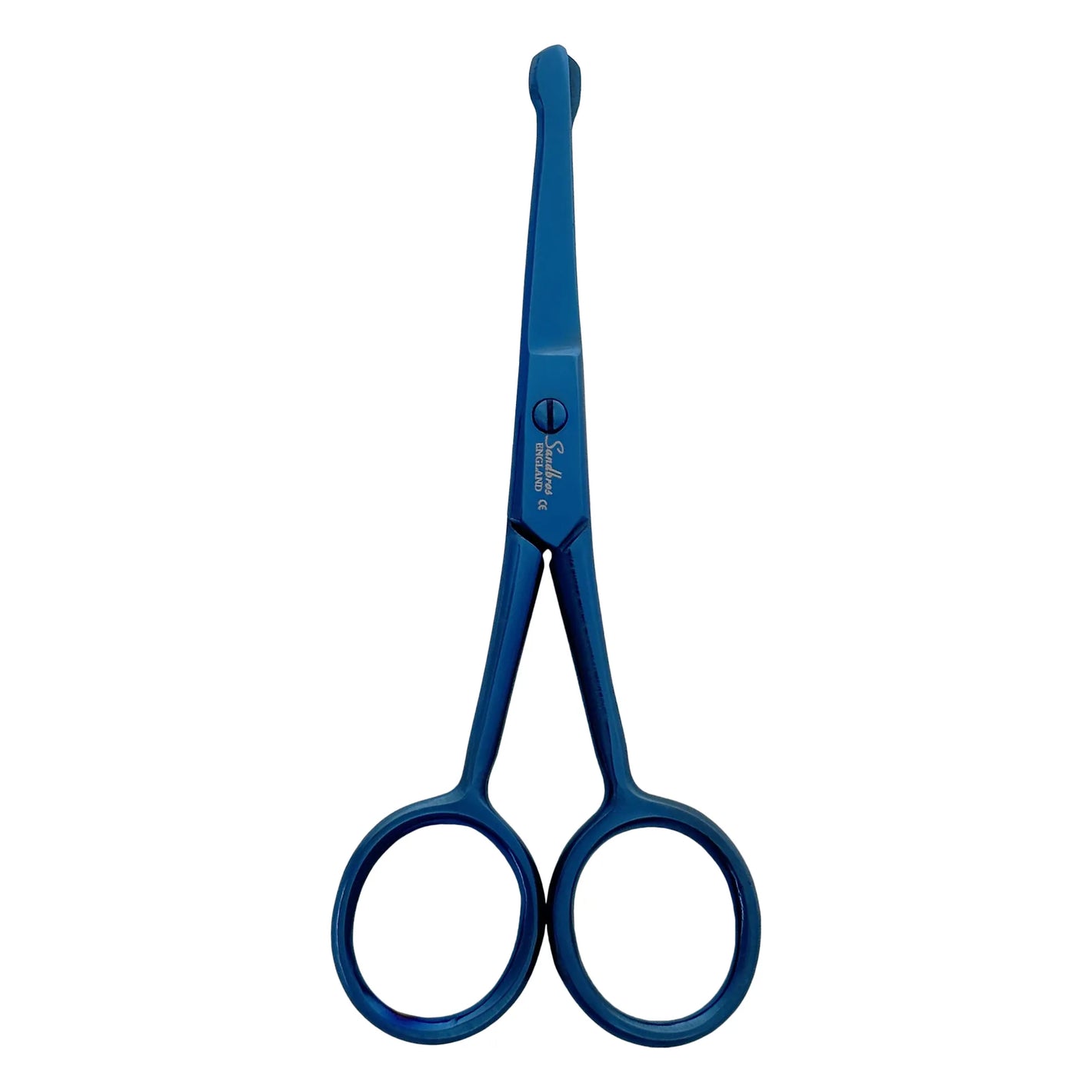 Sandbros Dog Grooming Scissors Curved Face & Paw Ball Tip Safety Shears Probe Curved 4.5 Inch Blue Coated