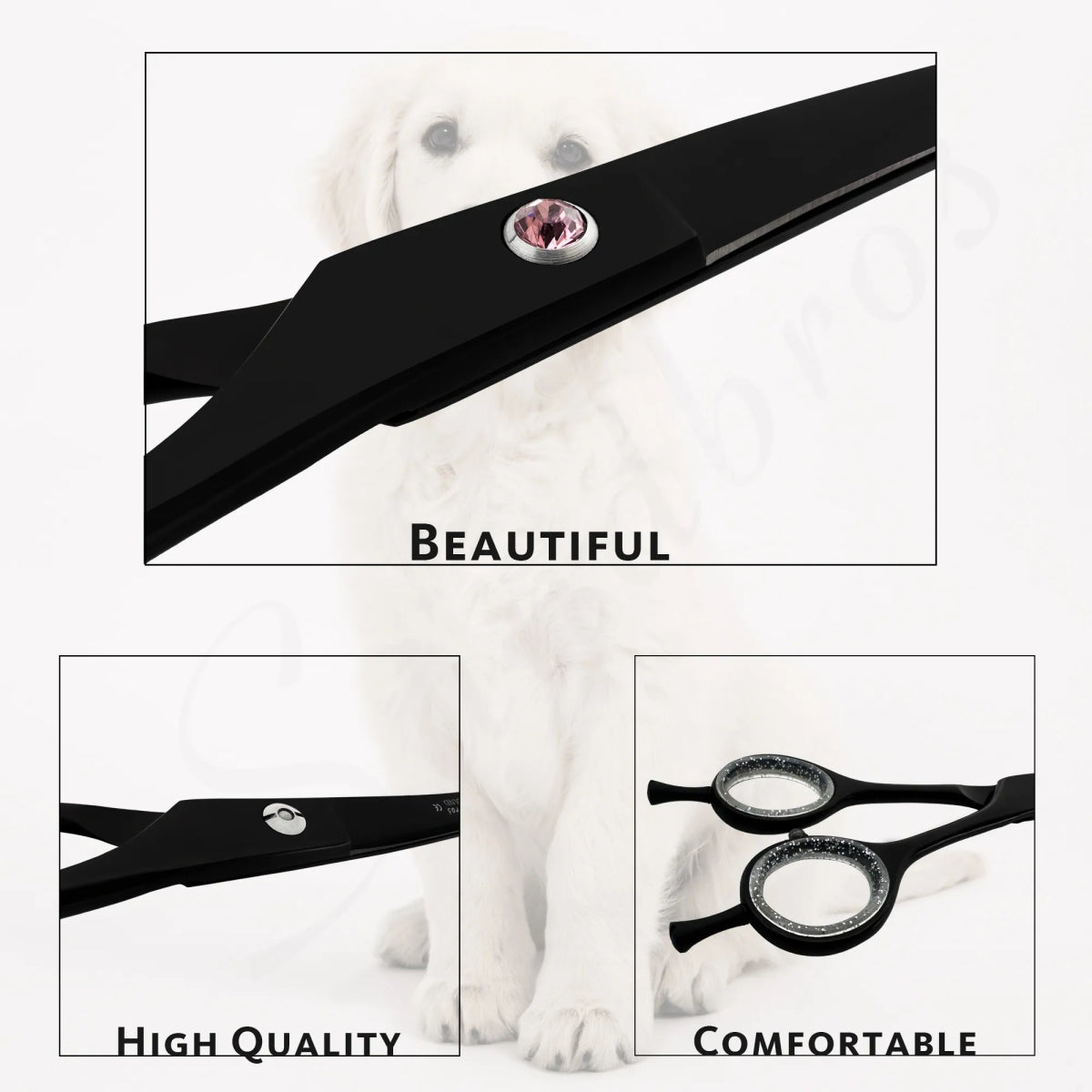 Large Black Curved Dog Grooming Scissors - Sandbros