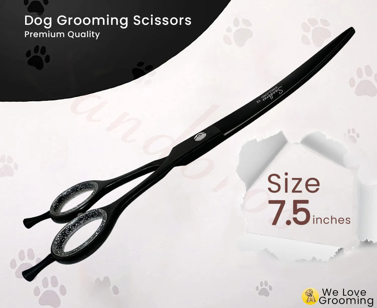 Large Black Curved Dog Grooming Scissors - Sandbros