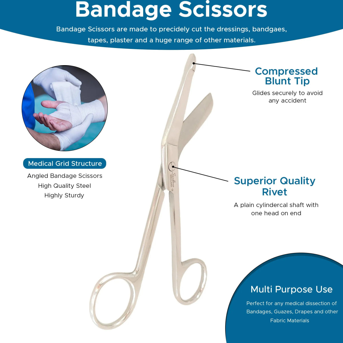 Lister Bandage/First Aid Dressing Scissors for Nurses, Paramedic Staff - Sandbros