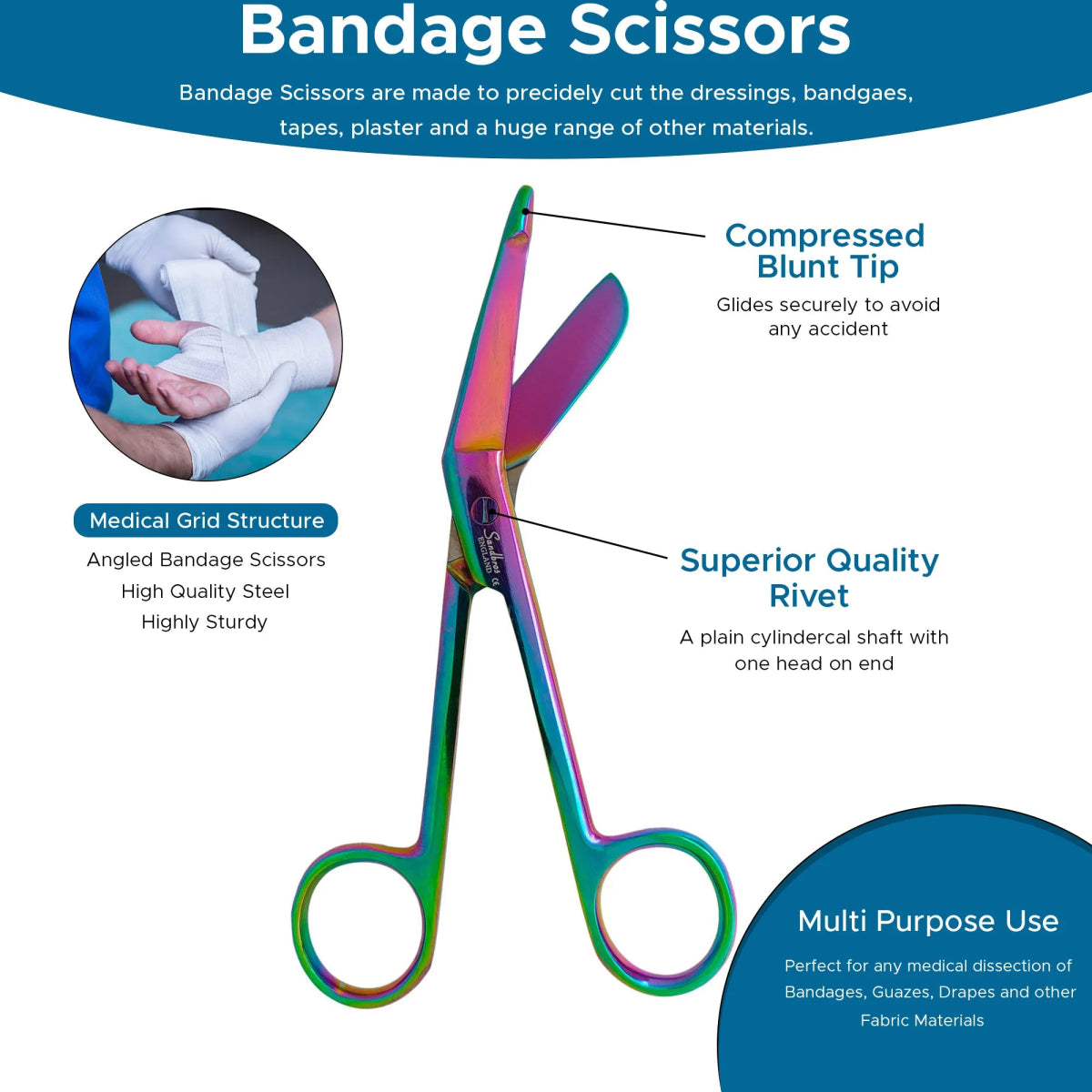 Lister Bandage/First Aid Dressing Scissors for Nurses, Paramedic Staff - Sandbros