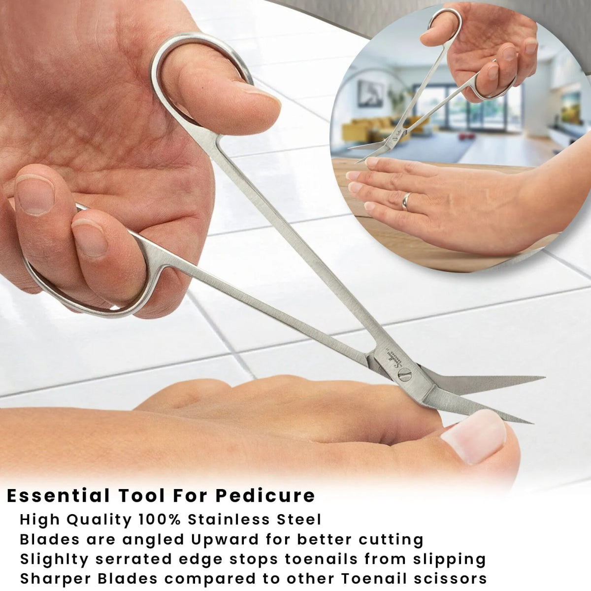 Long Handled Toe Nail Scissors For Easy Reach, Best for Elderly & Backpain - Sandbros