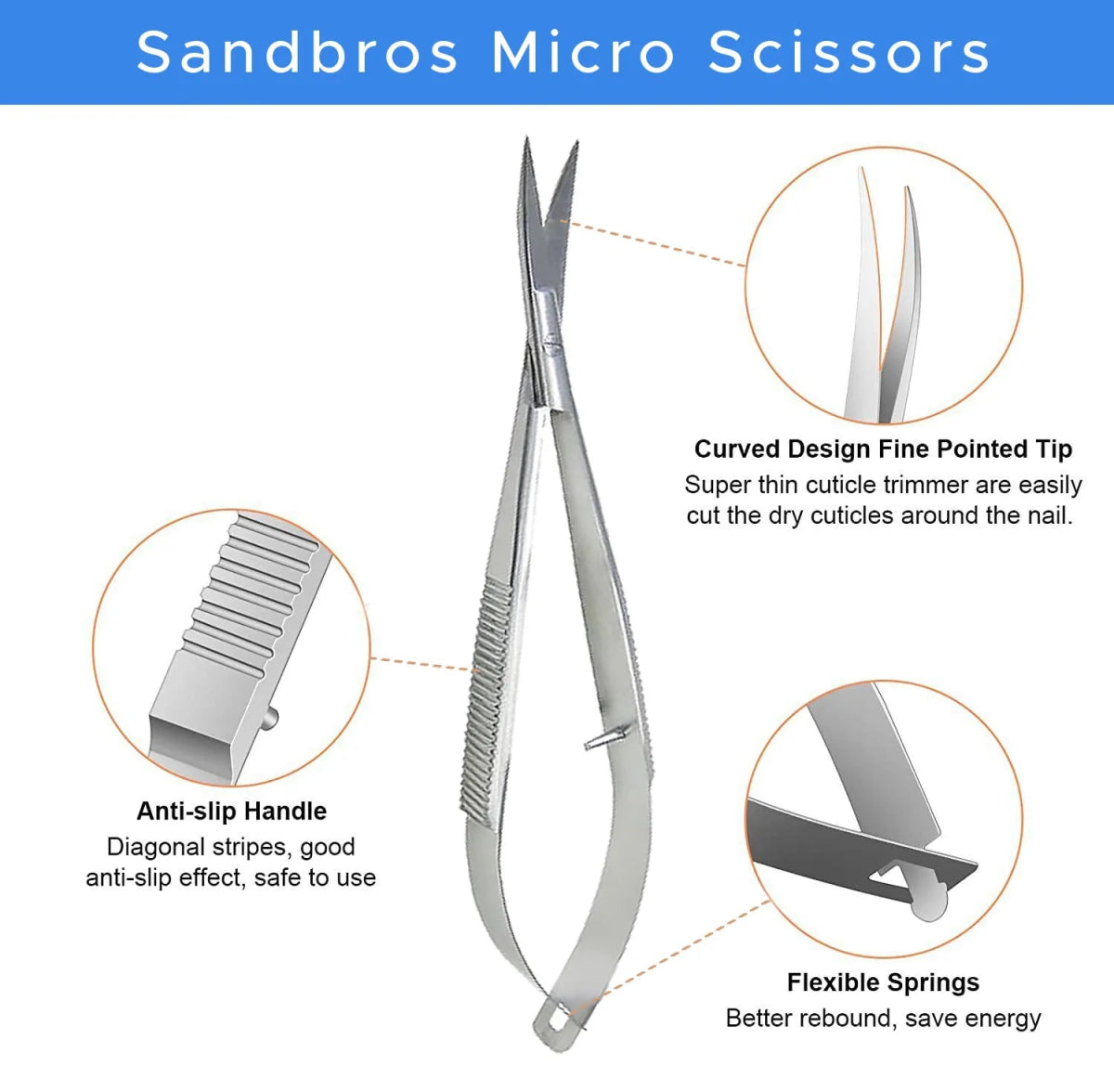 Micro scissors for Micro Cutting in Embroidery and Medical industry - Multipurpose use Cuticle & Eyebrow - Sandbros