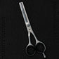 premium hair thinning scissors on a black leather background